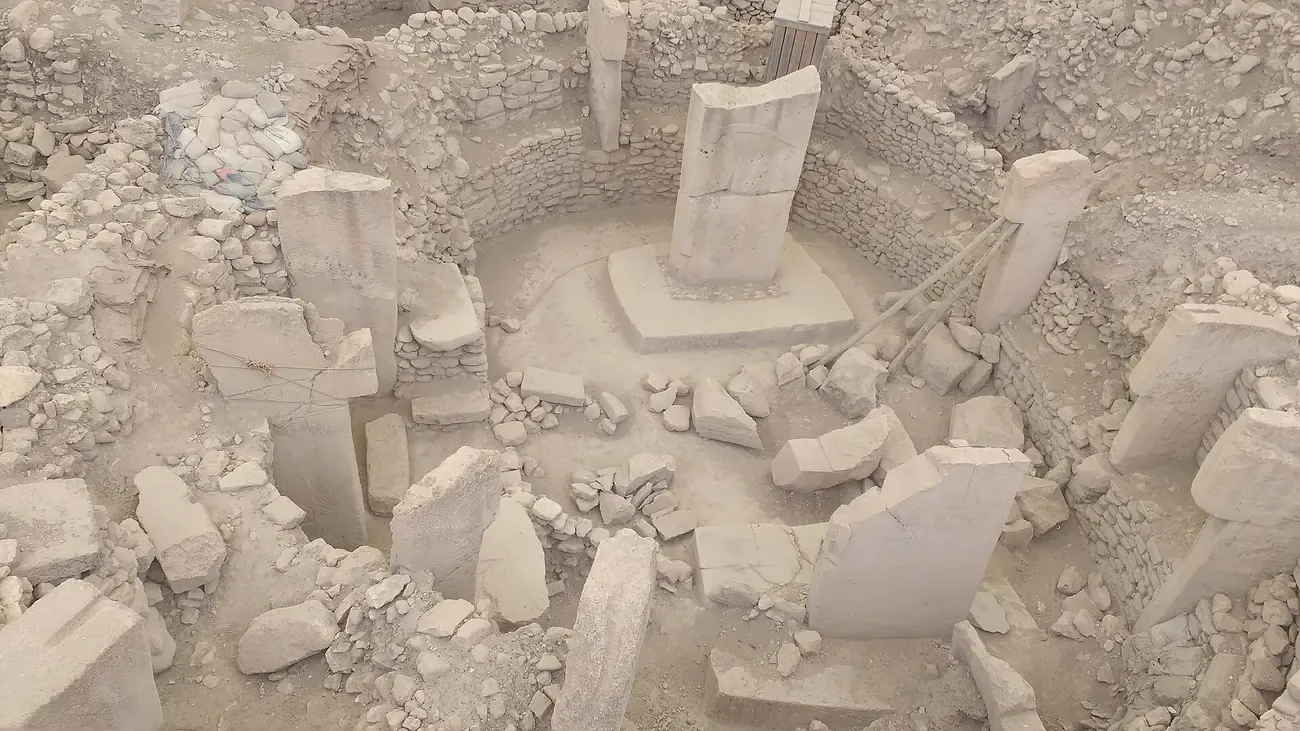 The central pillars of an enclosure at Gobekli Tepe in Sanliurfa province