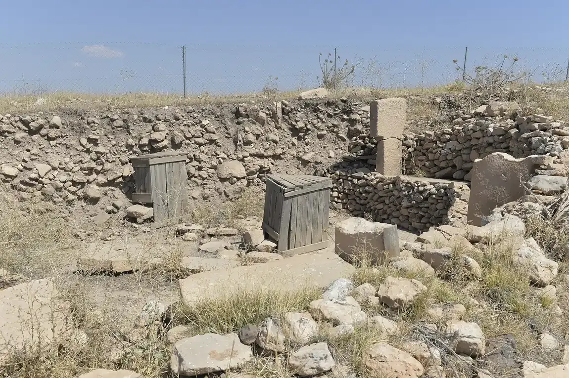 T-shaped pillars standing in the open air at Gobekli Tepe in Sanliurfa province