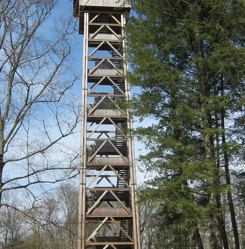 The wooden Goethe Tower (Goetheturm) at the edge of the city forest in Sachsenhausen, Frankfurt