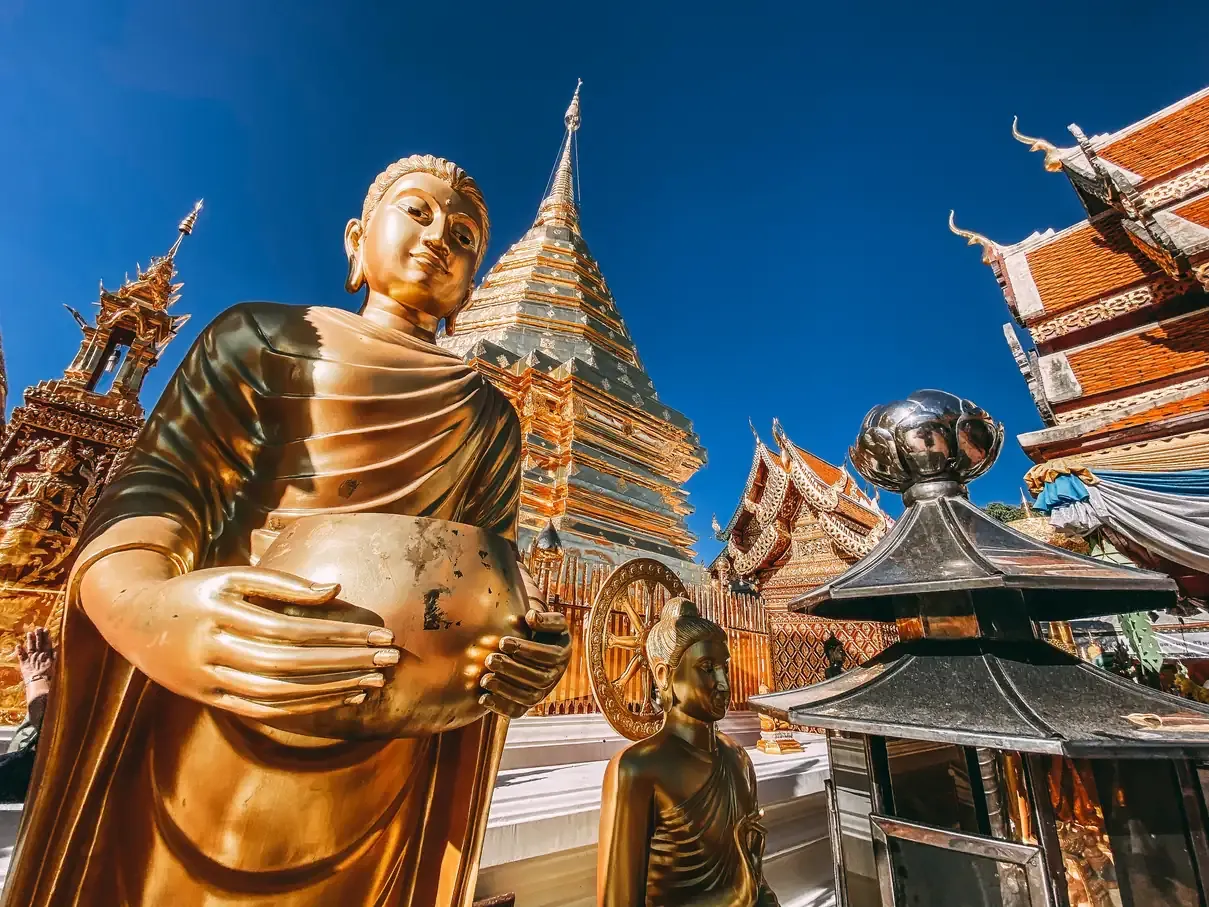 A golden Buddha statue at Wat Phra That Doi Suthep, Chiang Mai