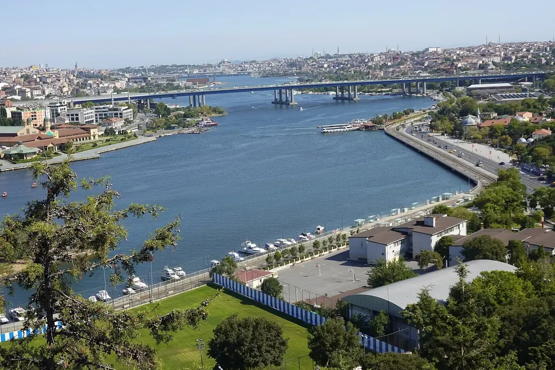 The Golden Horn seen from Pierre Loti Hill in Eyüp, Istanbul, with the bridges and the old city skyline in the distance