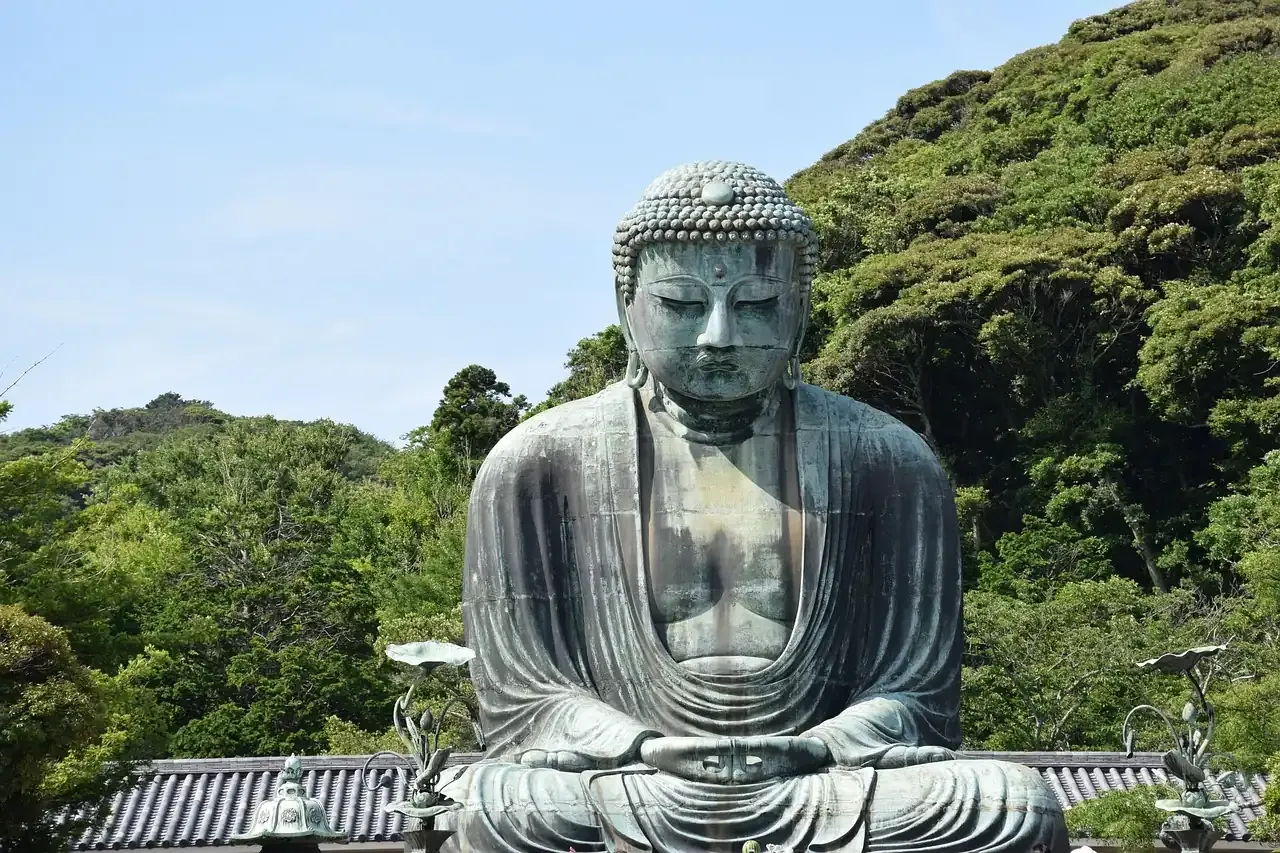 The bronze Great Buddha of Kamakura seated in the open air