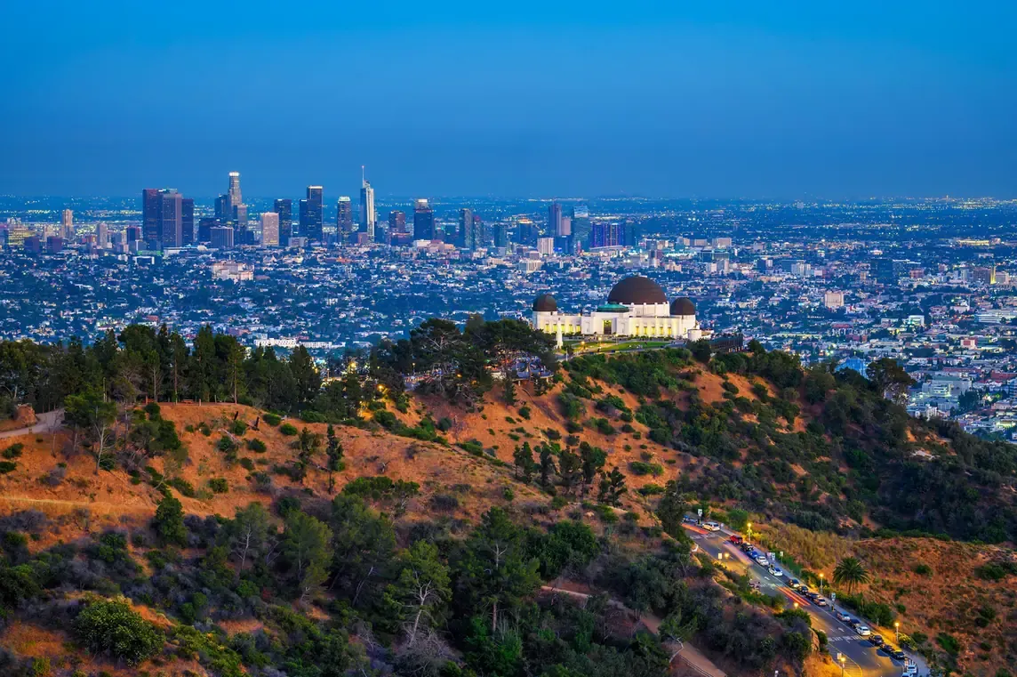 The Griffith Observatory and the Los Angeles skyline seen from Griffith Park