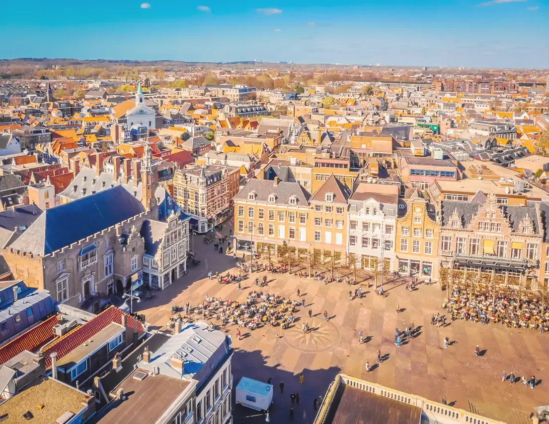 Aerial view of the market square (Grote Markt) in Haarlem, Netherlands