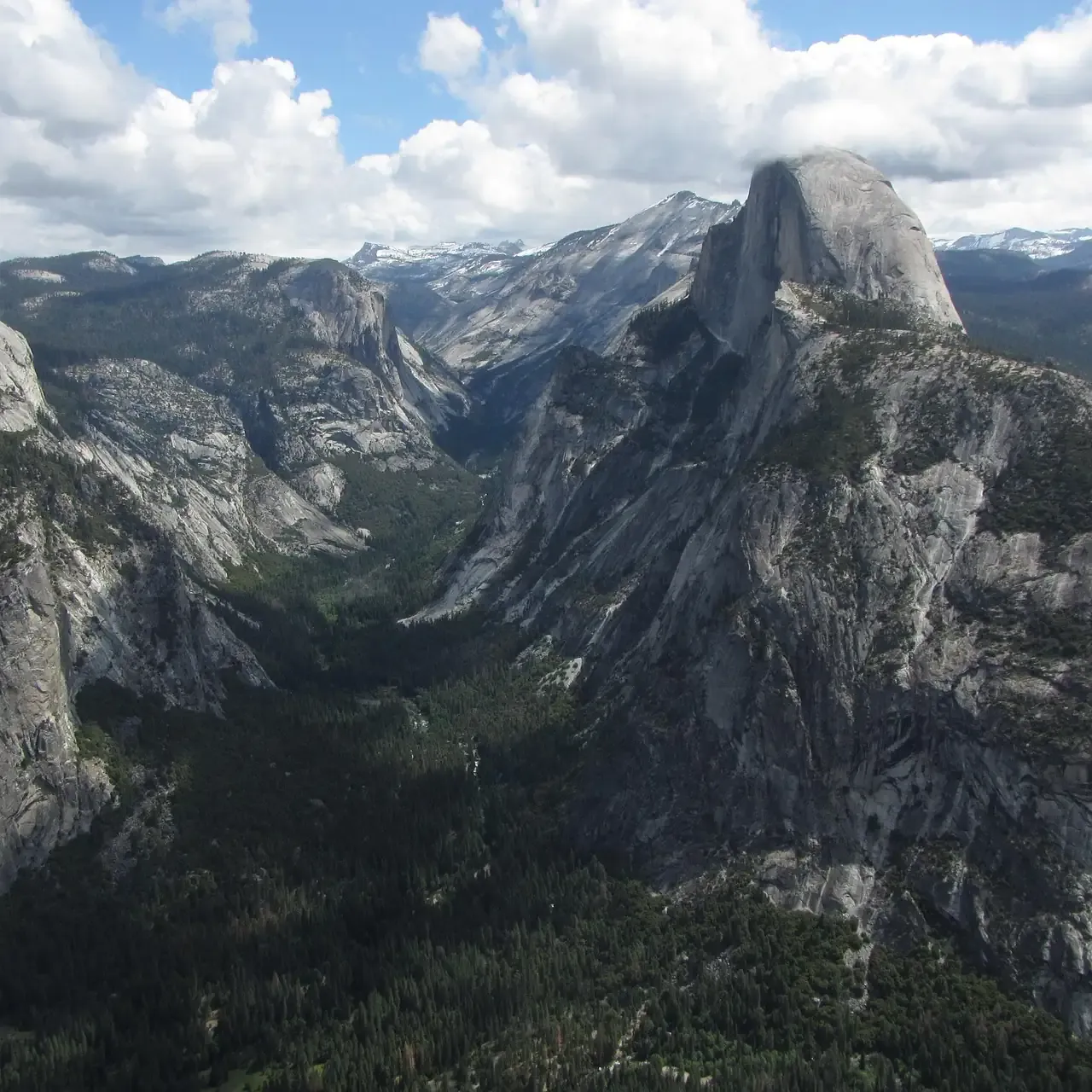 The rounded summit of Half Dome above the treeline in Yosemite, California