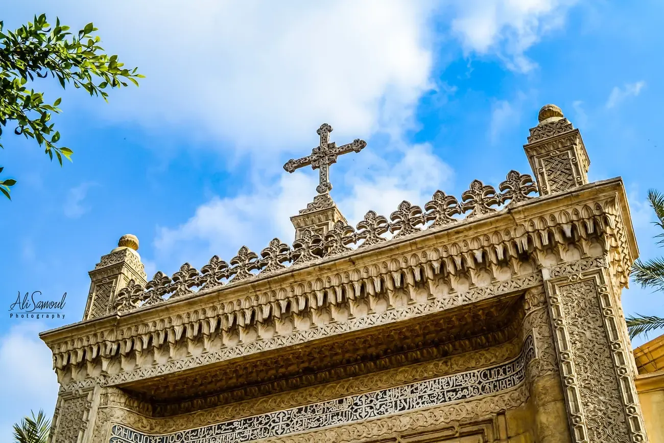The carved facade of the Hanging Church in Coptic Cairo