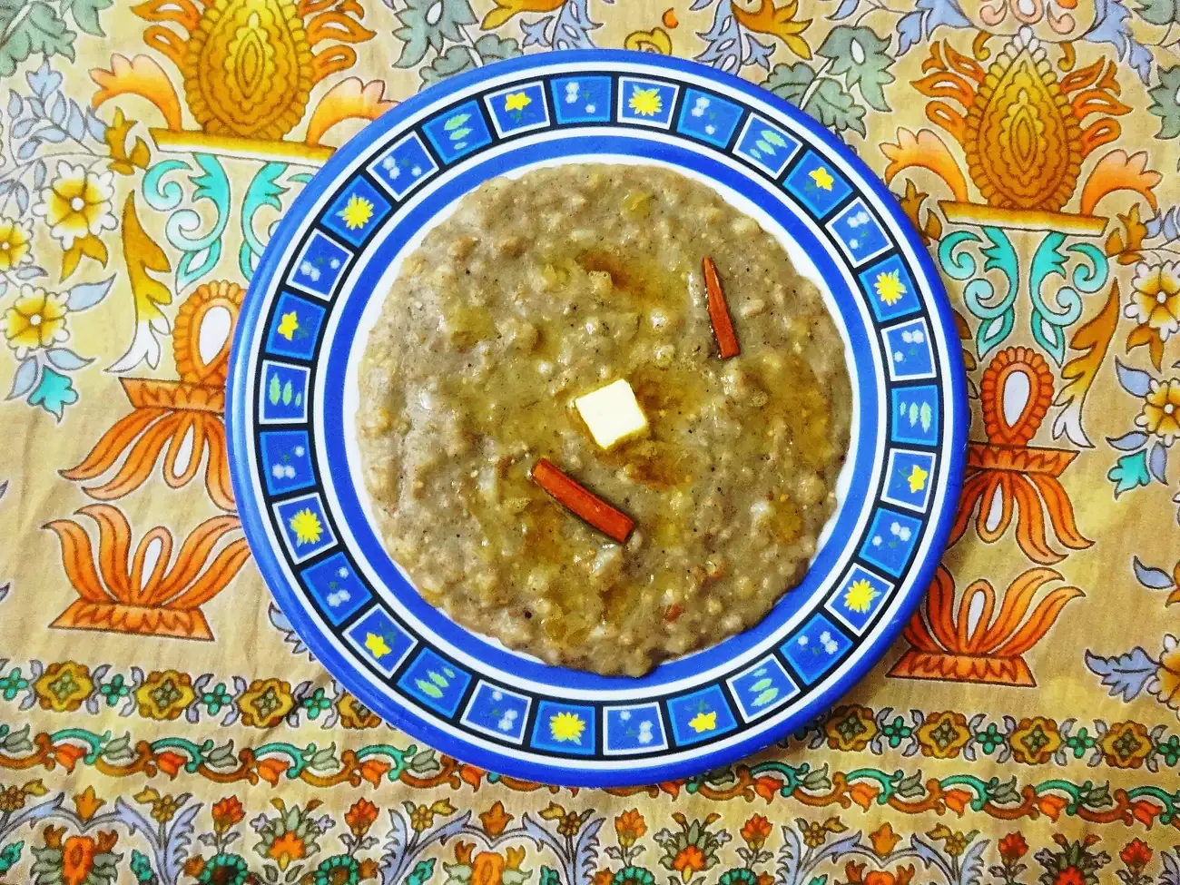 A bowl of harees, wheat and meat beaten to a porridge