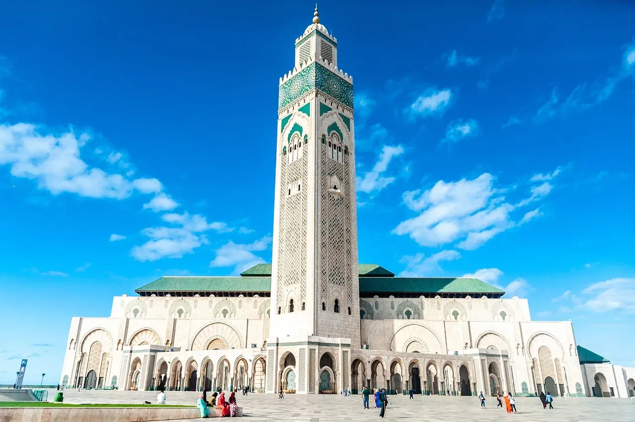 Visitors on the esplanade of the Hassan II Mosque in Casablanca