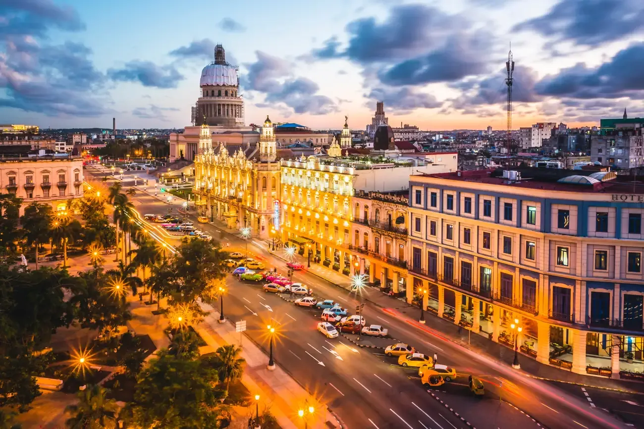 El Capitolio and the Gran Teatro in Havana at sunset