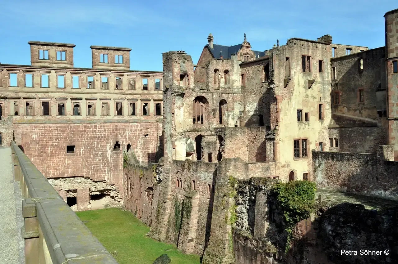 The dry moat and inner buildings of Heidelberg Castle