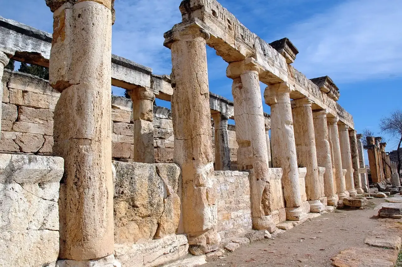 The colonnaded street of Hierapolis beside Pamukkale