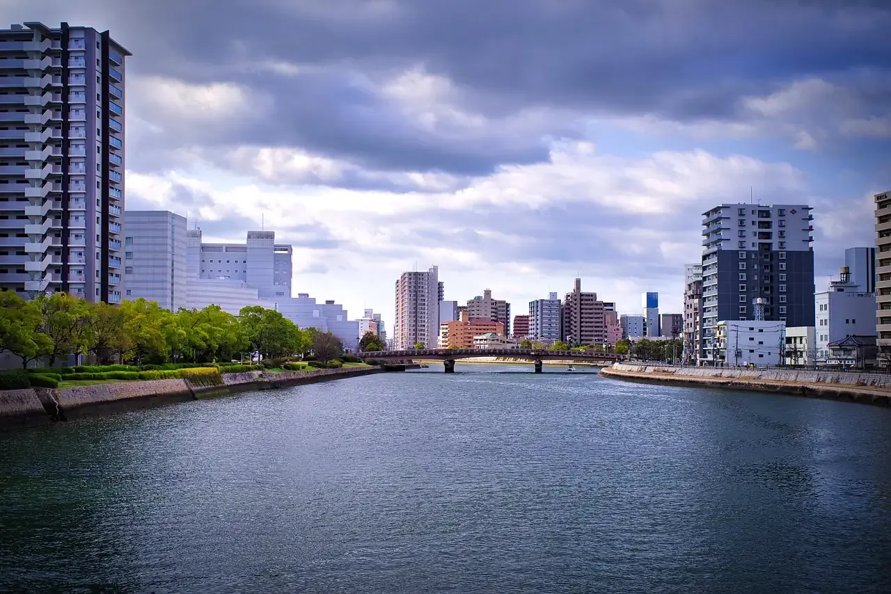 The riverfront and skyline of Hiroshima