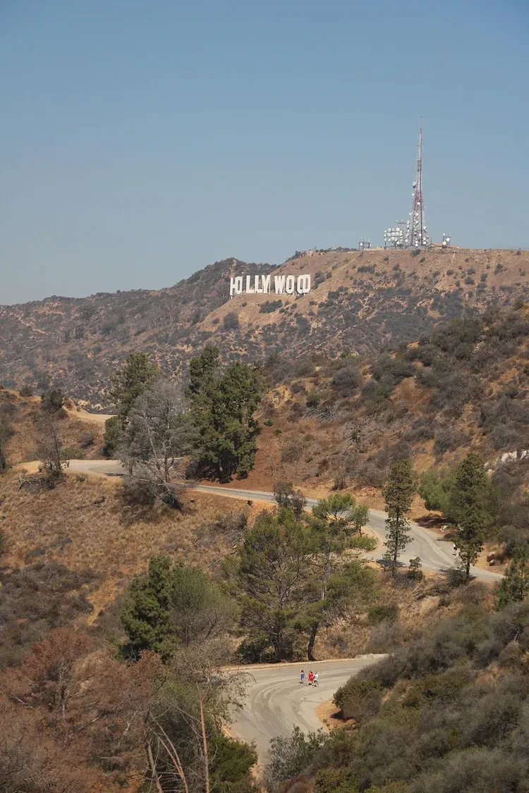 The Hollywood Sign seen from across the dry hills in Los Angeles