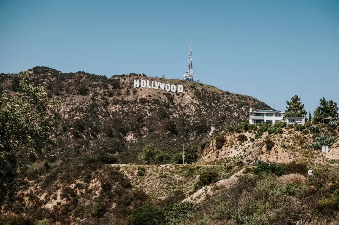 The Hollywood Sign on the brushy hillside of Mount Lee in Los Angeles