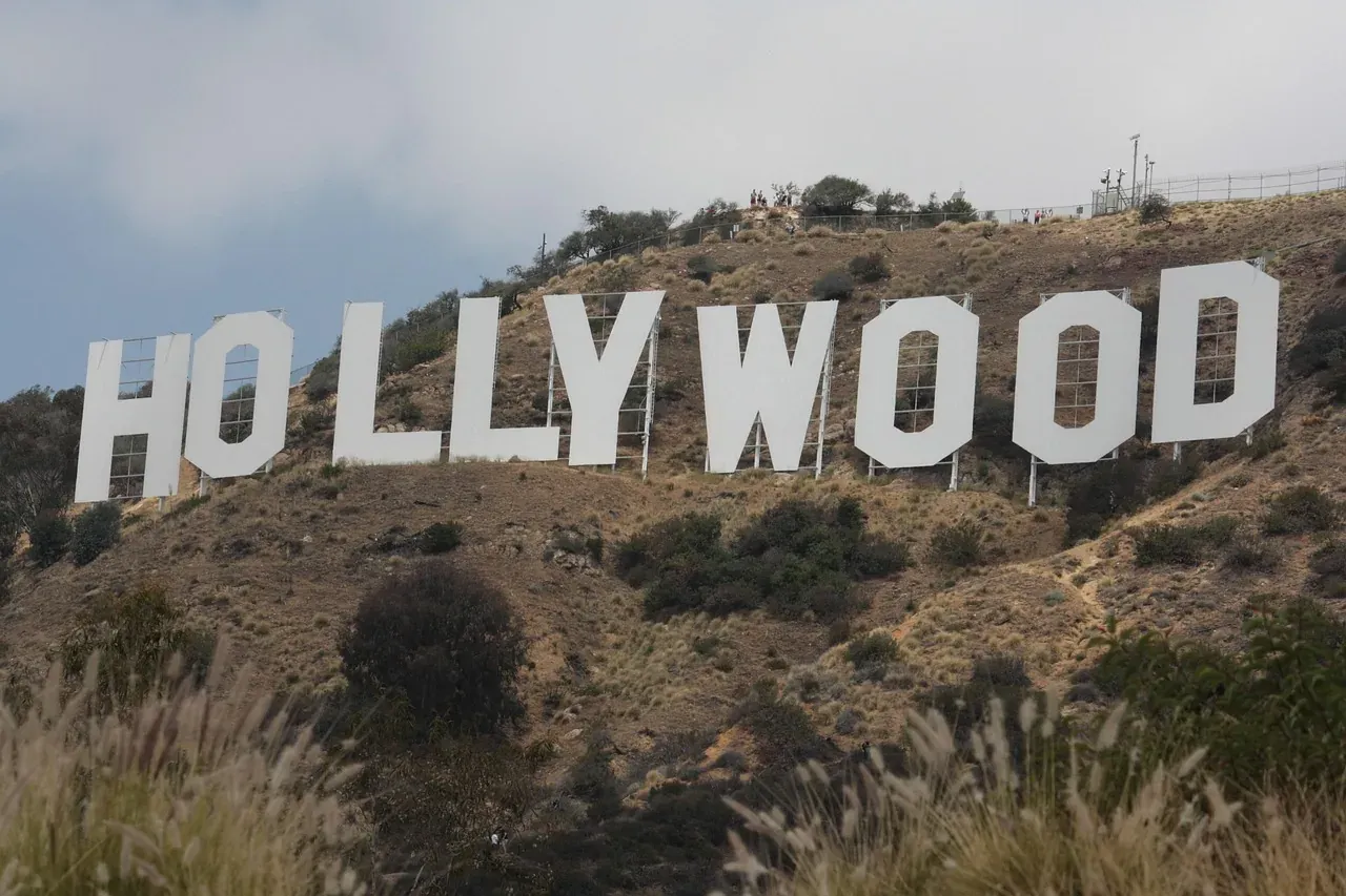 The white letters of the Hollywood Sign seen close up in Los Angeles