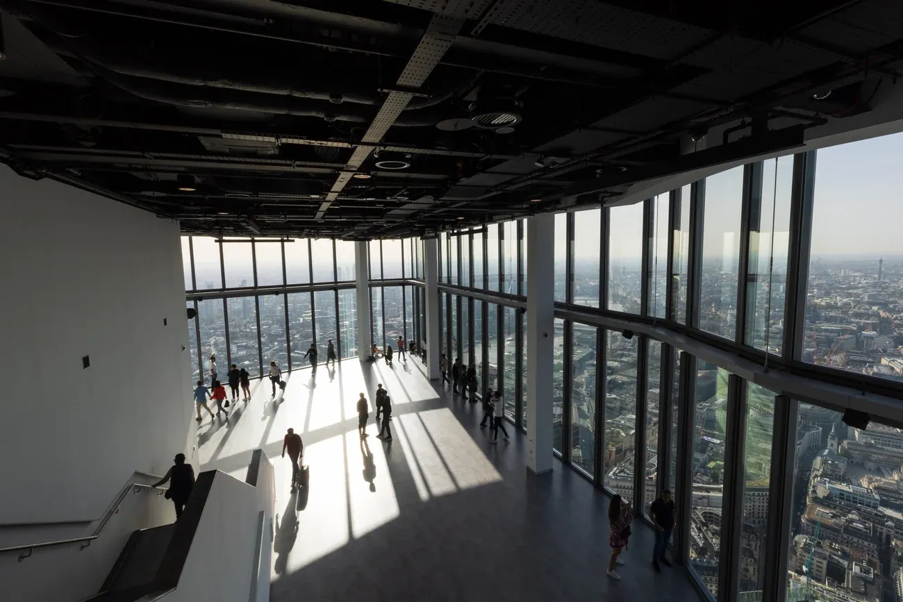 The glass-walled Horizon 22 viewing gallery on the 58th floor of 22 Bishopsgate, London