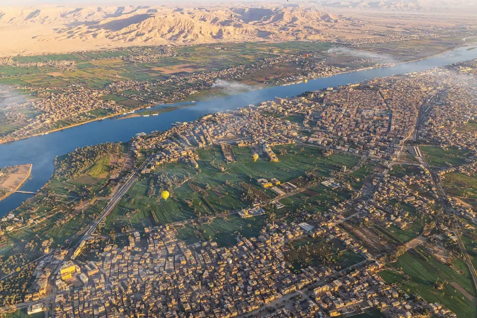 A hot air balloon over Luxor, Egypt
