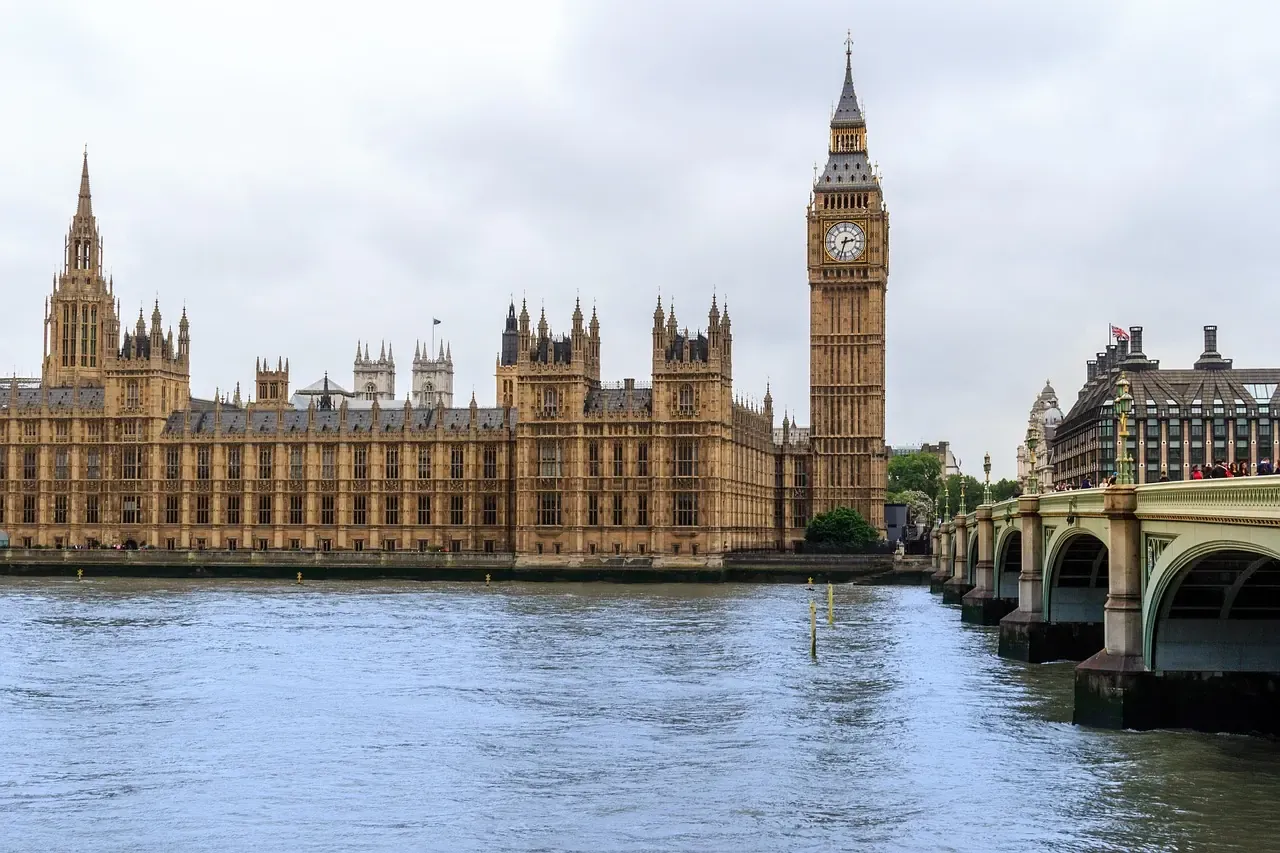 The Houses of Parliament seen across the River Thames in London