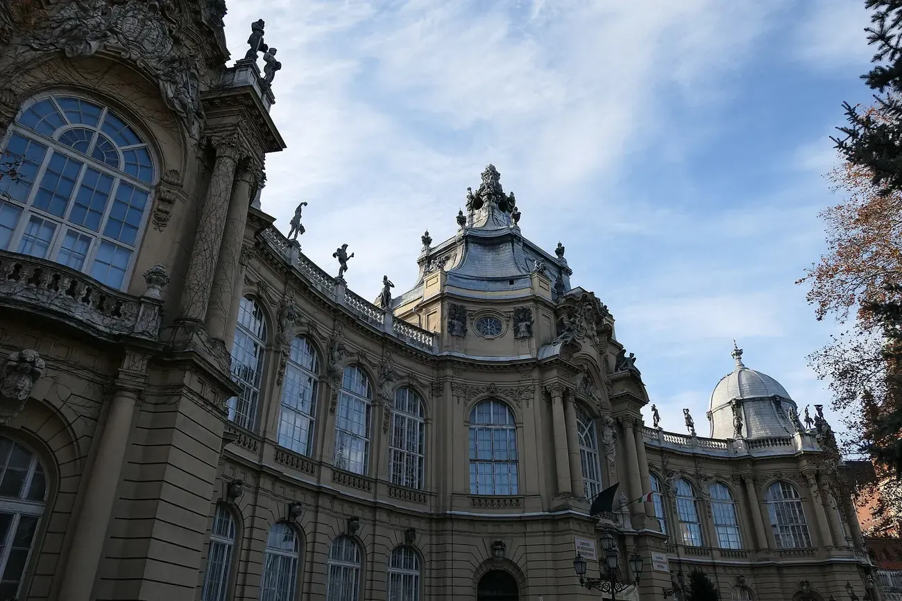 The curved baroque wing of the Hungarian Museum of Agriculture in Vajdahunyad Castle, City Park, Budapest