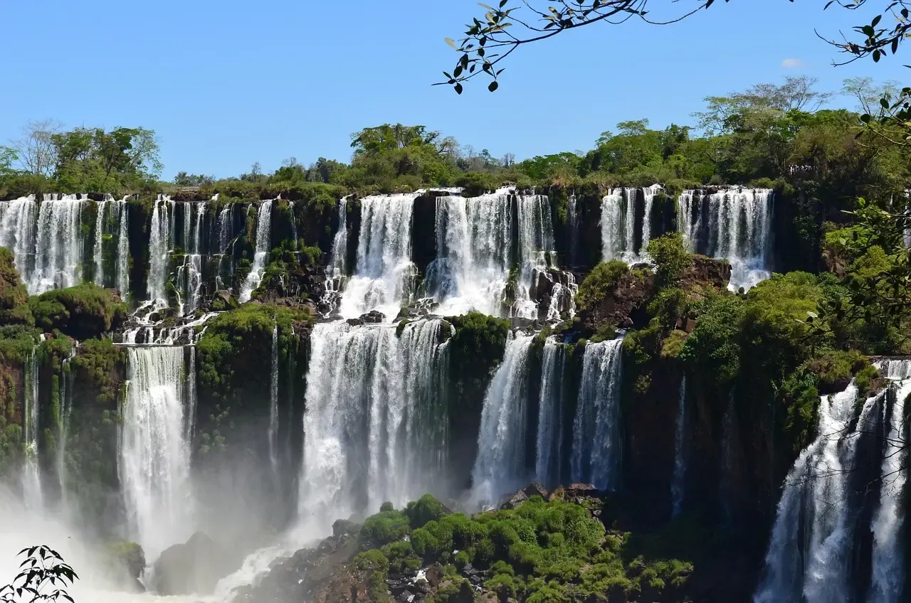 Tiers of the Iguazu Falls dropping through the forest in Parana