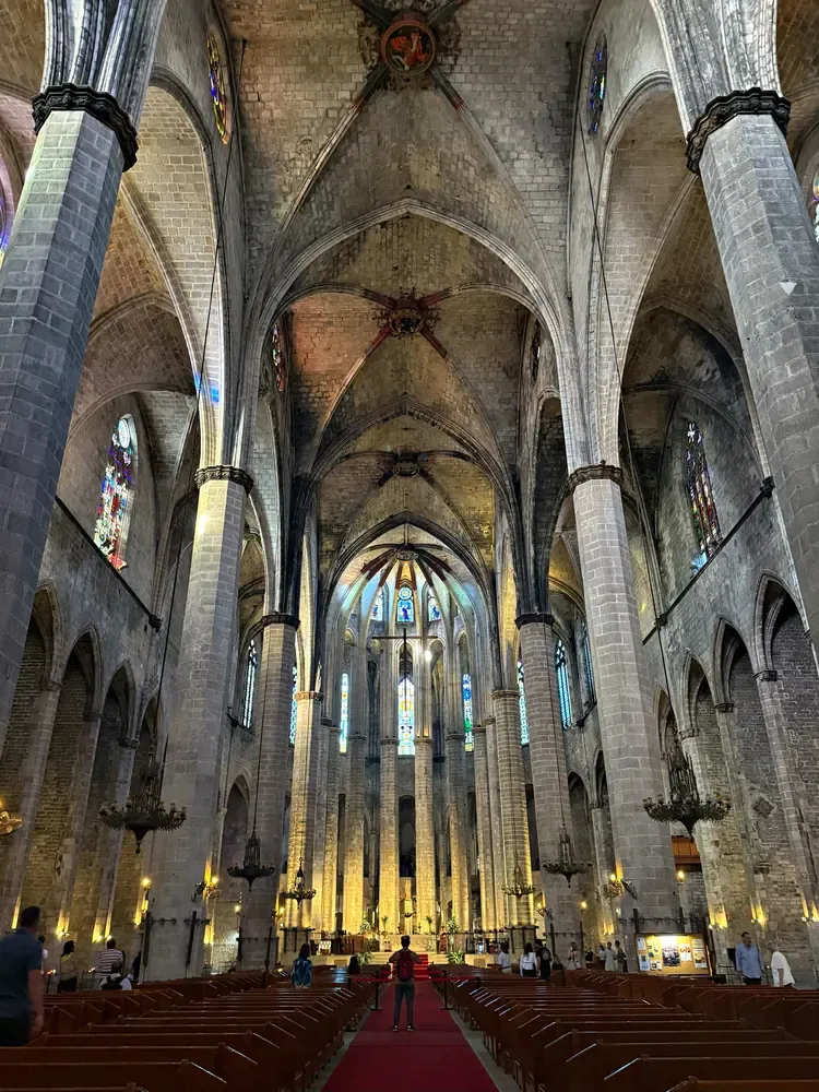 The Gothic interior of the Santa Maria del Mar basilica in Barcelona