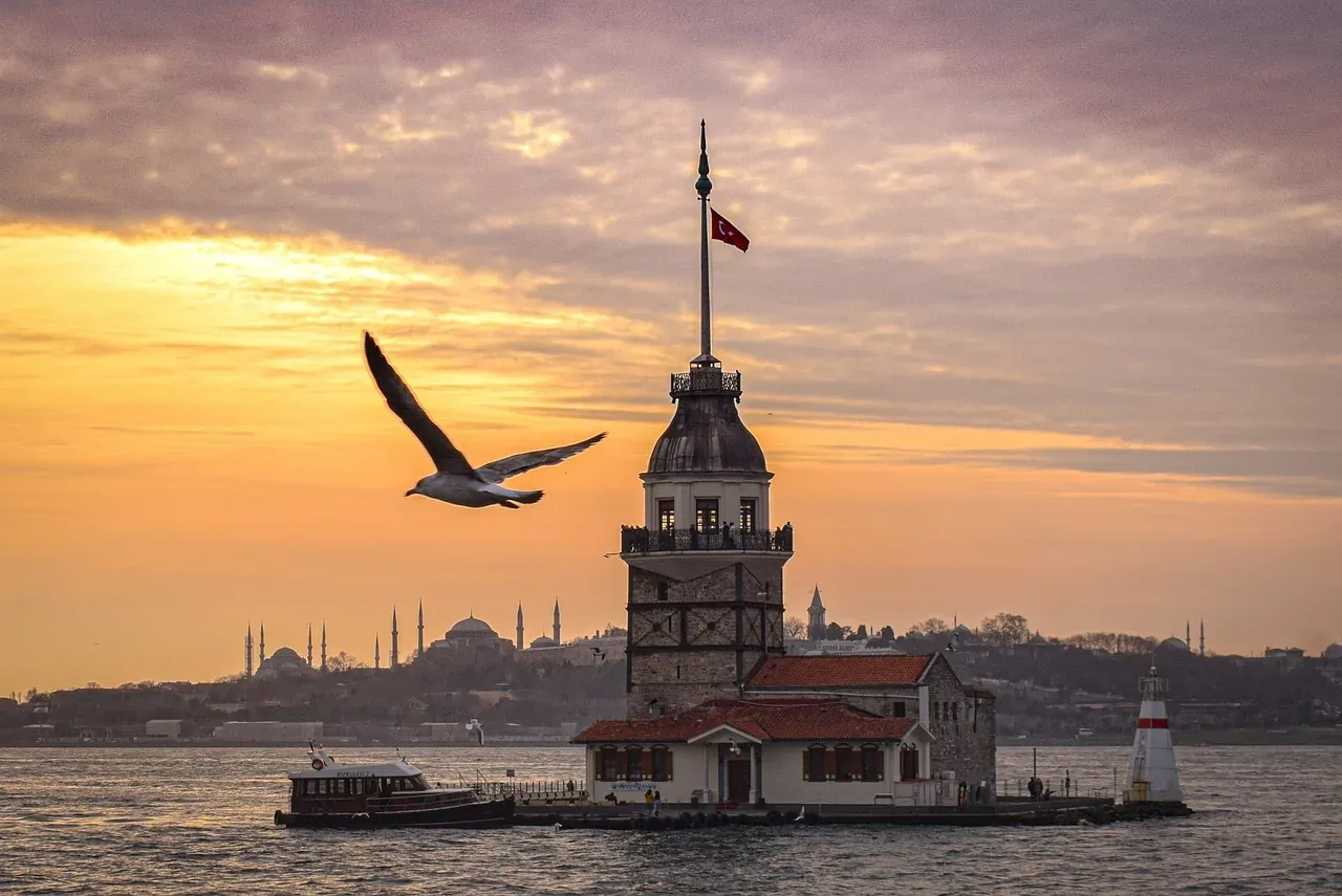 Sunset over the Bosphorus strait at Istanbul