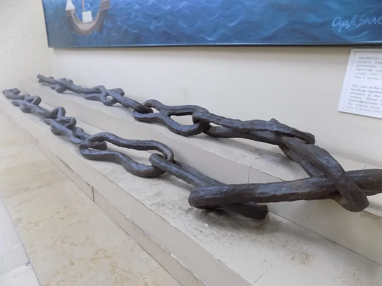 Surviving links of the Byzantine Golden Horn chain on display at the Istanbul Archaeological Museums
