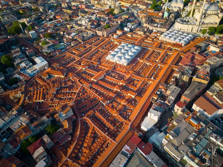 Aerial view of the Grand Bazaar in the Fatih district of Istanbul