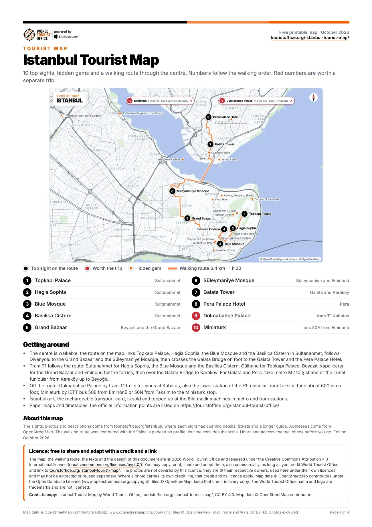 Page 1 of the free printable Istanbul tourist map PDF