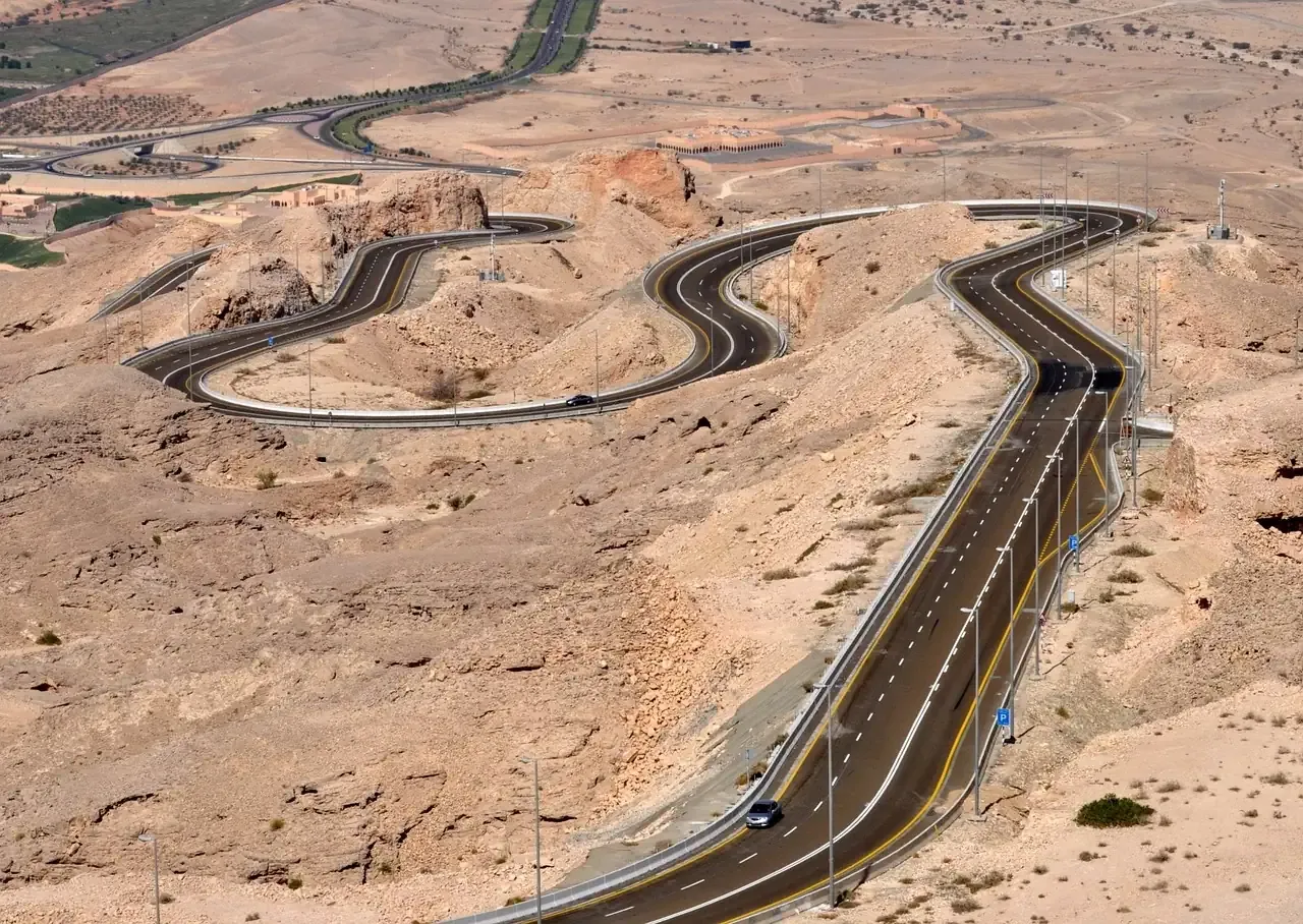 The hairpin road climbing Jebel Hafeet above Al Ain