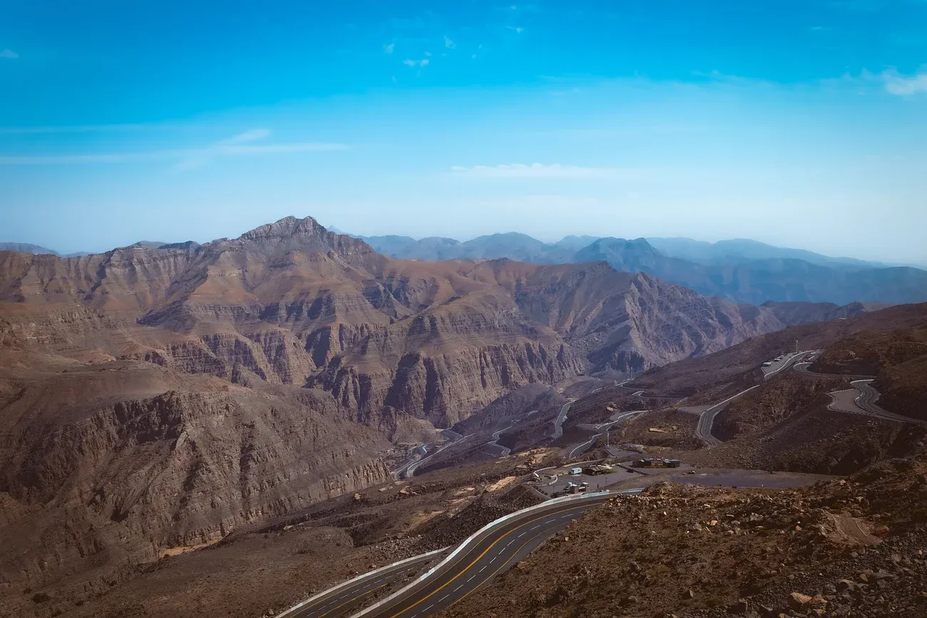 The mountain road climbing Jebel Jais above the Hajar range
