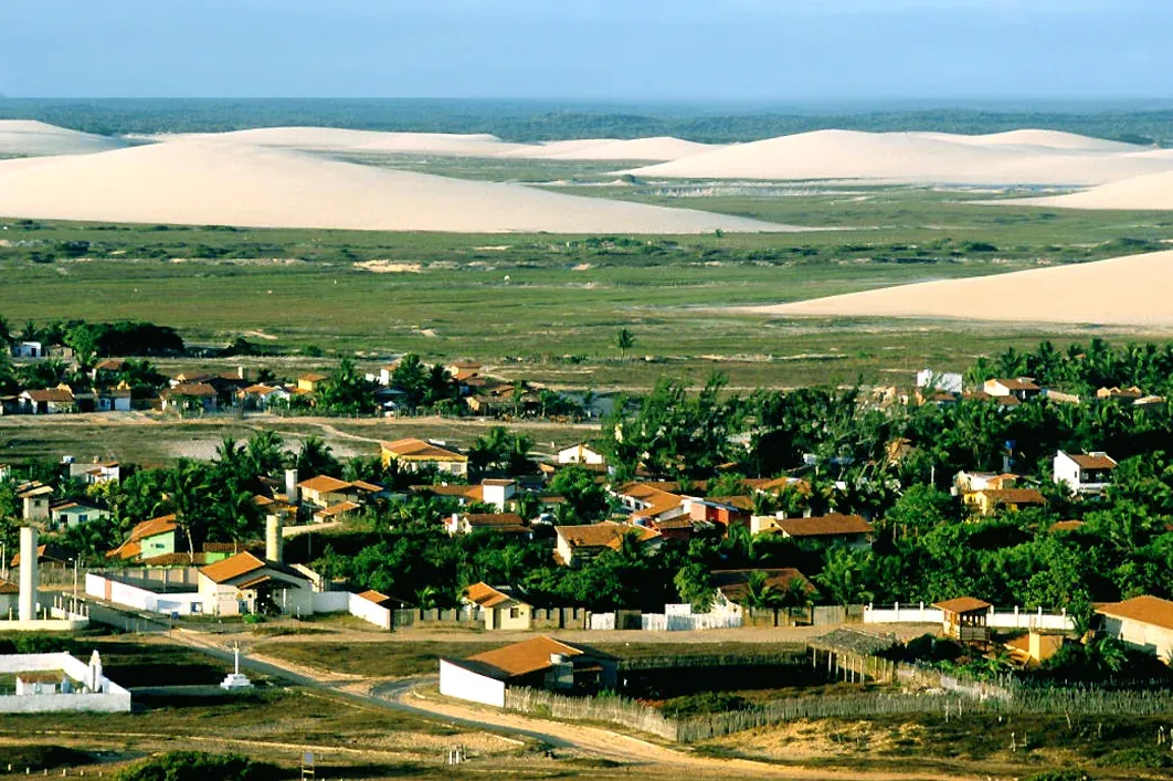 The village of Jericoacoara below its dunes on the coast of Ceara