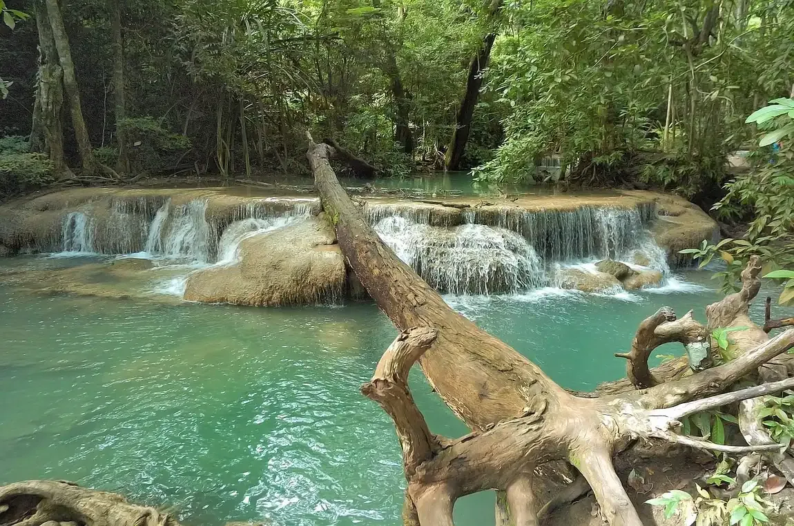 An emerald pool below one of the tiers of Erawan Falls, Kanchanaburi