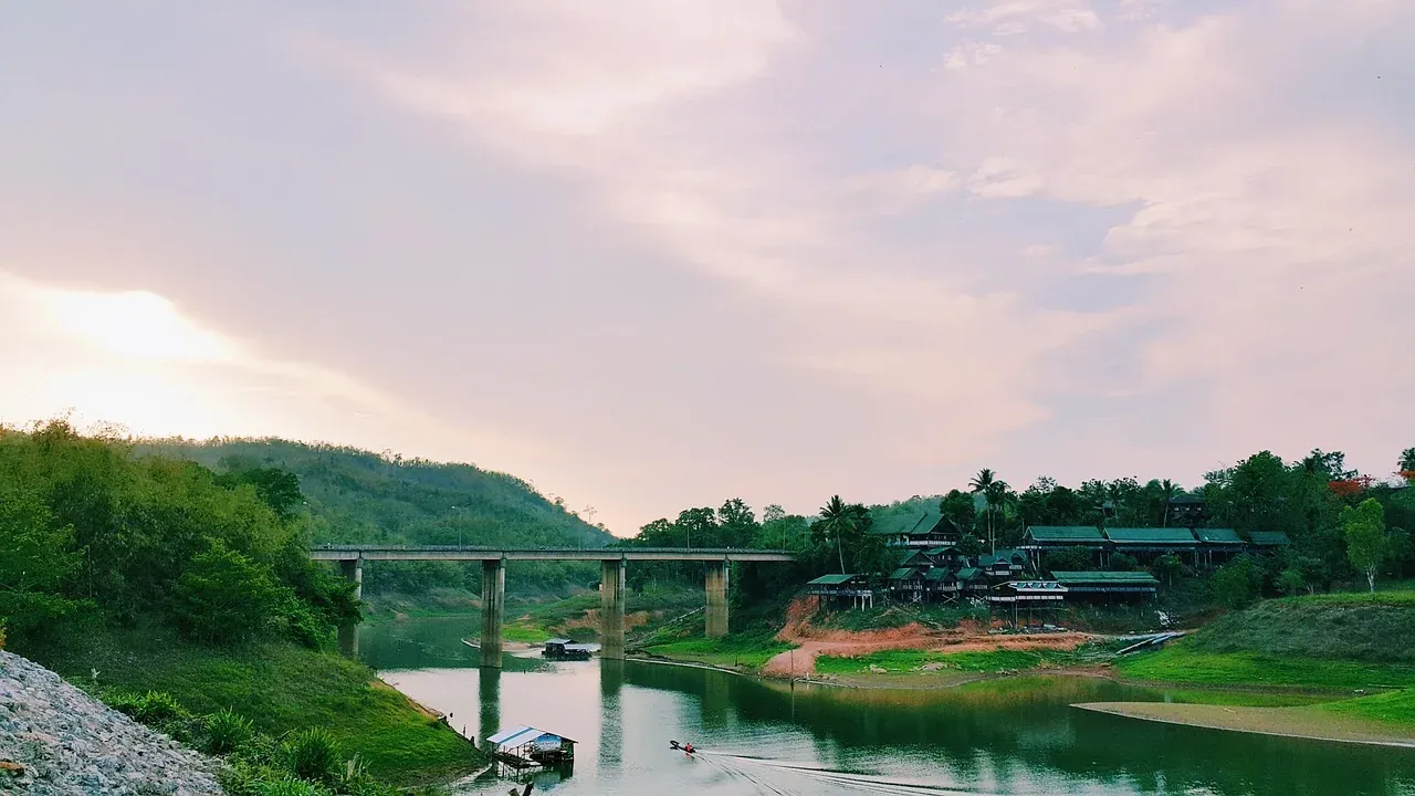 The River Kwai at dusk in Kanchanaburi province