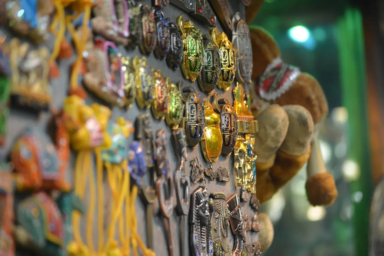 Souvenir stalls in the Khan el-Khalili bazaar in Cairo