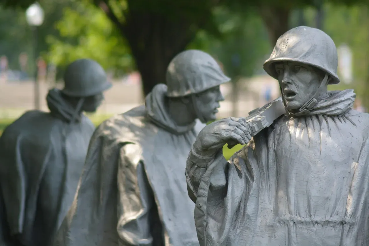 The steel figures of the Korean War Veterans Memorial on the National Mall in Washington, D.C.