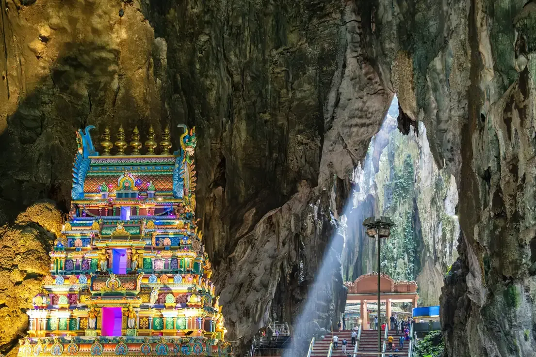 Interior of Batu Caves with the main Hindu temple near Kuala Lumpur
