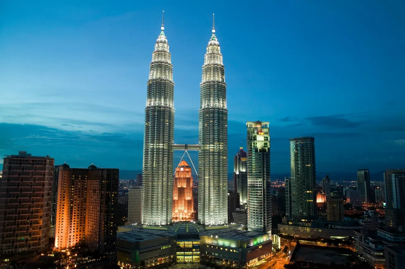 Kuala Lumpur skyline with the Petronas Twin Towers at dusk
