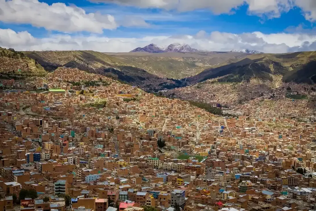 The city of La Paz filling its bowl in the Andes, Bolivia