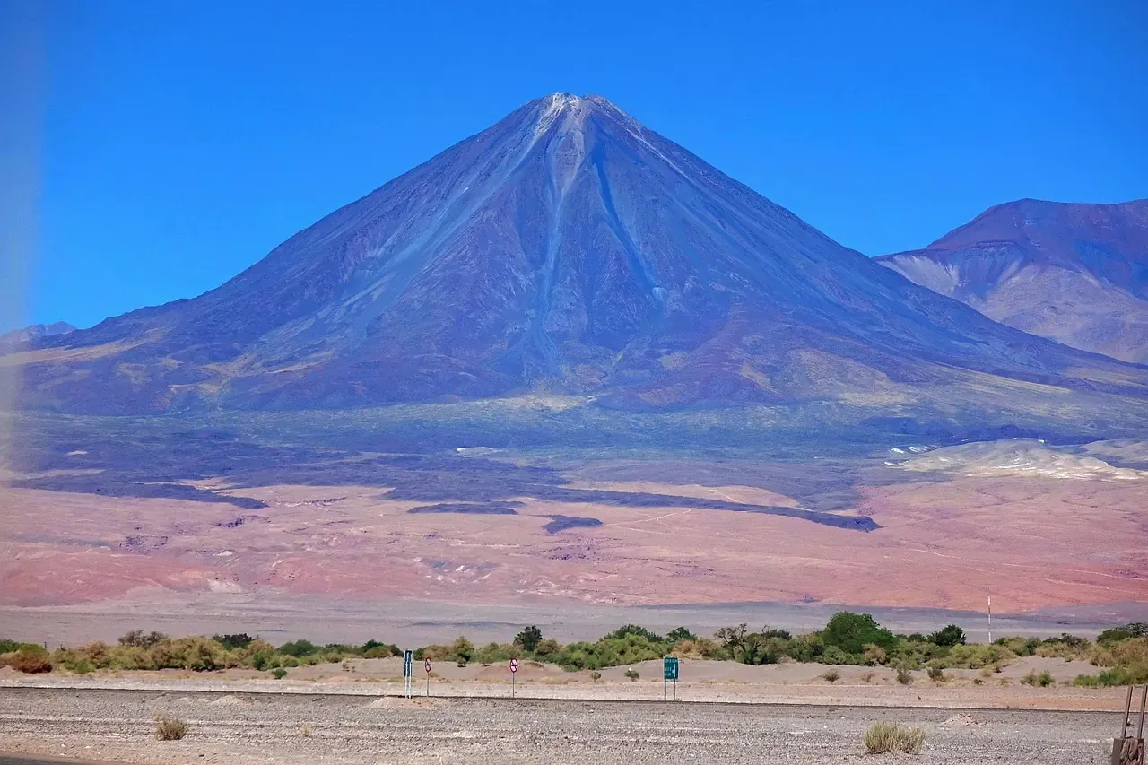 The cone of Licancabur volcano rising above the Atacama Desert near San Pedro