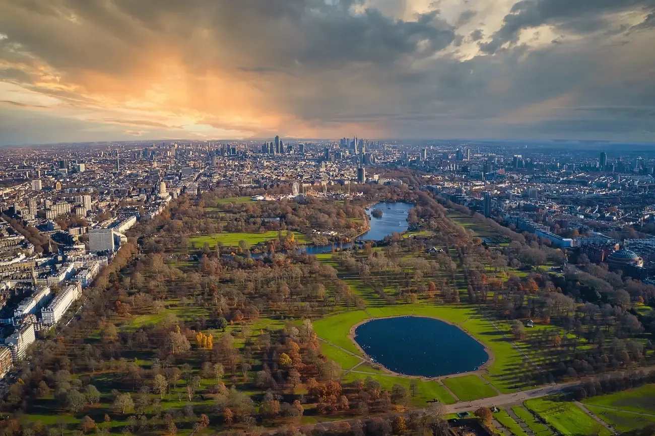 Aerial view of Hyde Park in the morning, London
