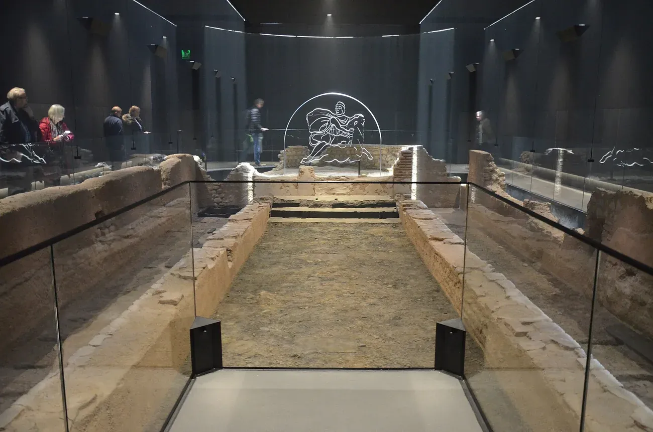 The reconstructed remains of the Roman temple of Mithras beneath the City of London