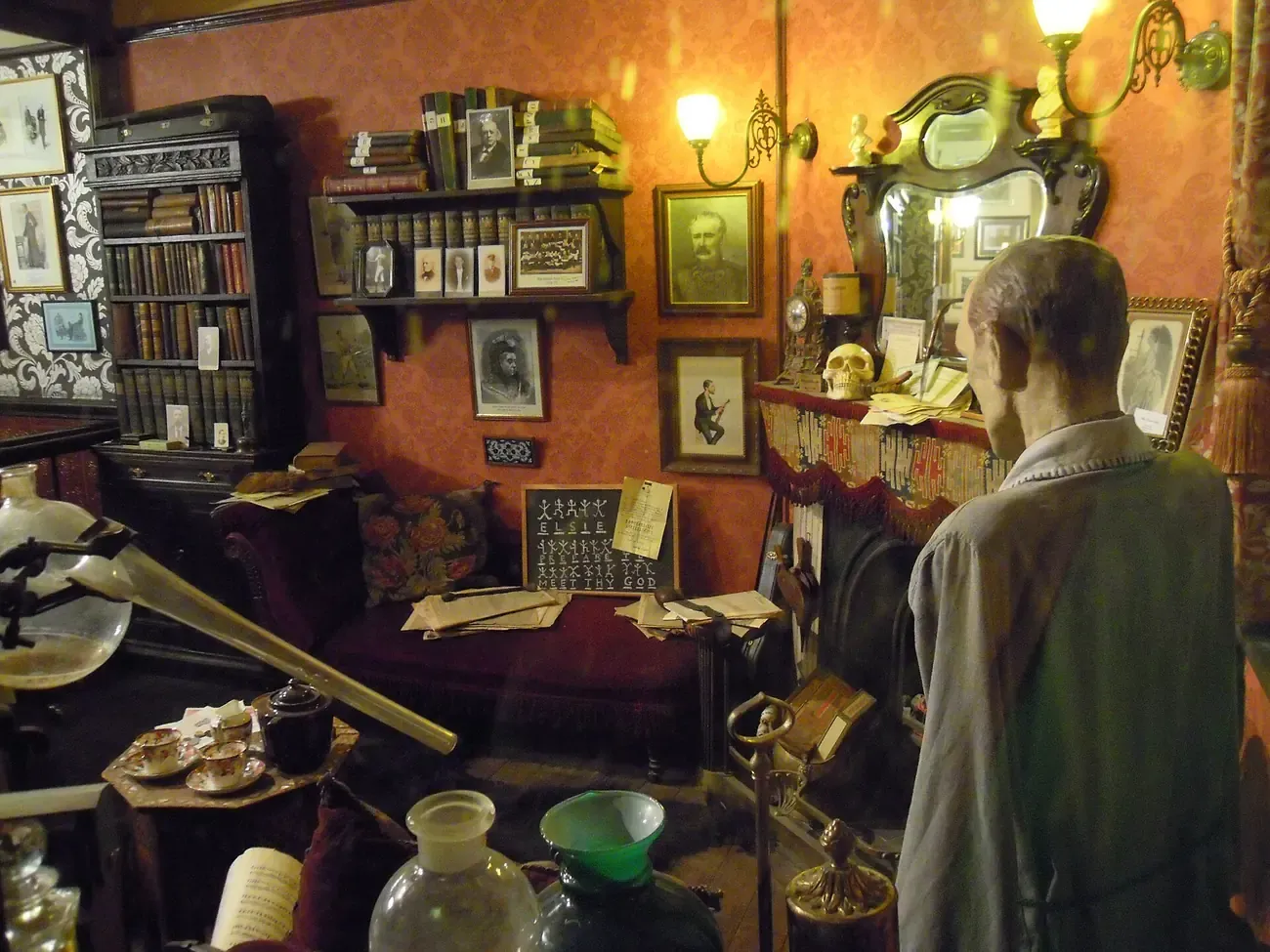 The reconstructed 221B Baker Street sitting room inside the Sherlock Holmes pub in London