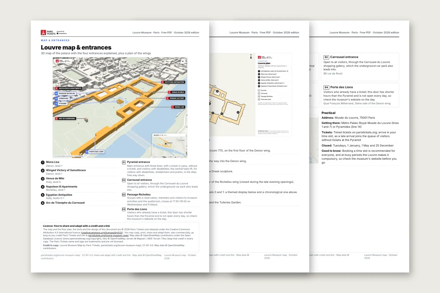 Pages of the free printable Louvre Museum map PDF