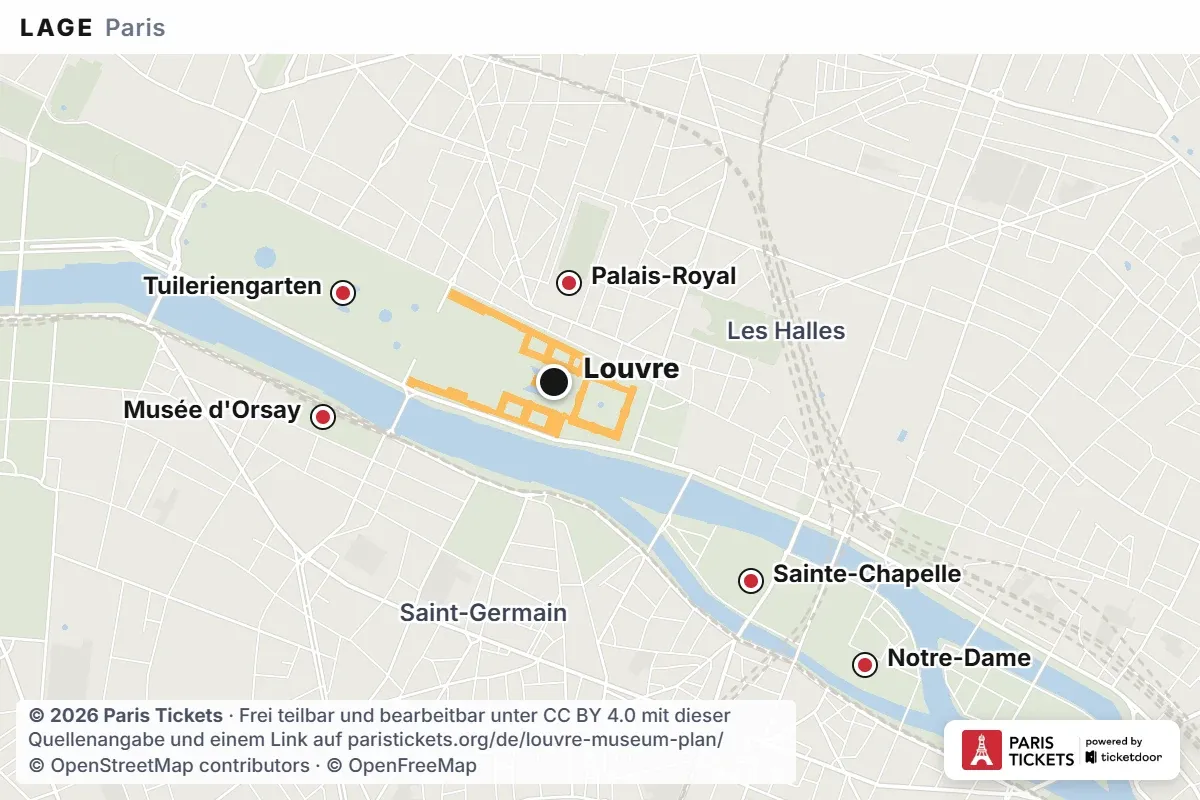Lagekarte des Louvre-Museums in Paris