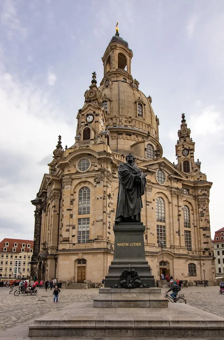 The Luther monument standing in front of the Frauenkirche in Dresden