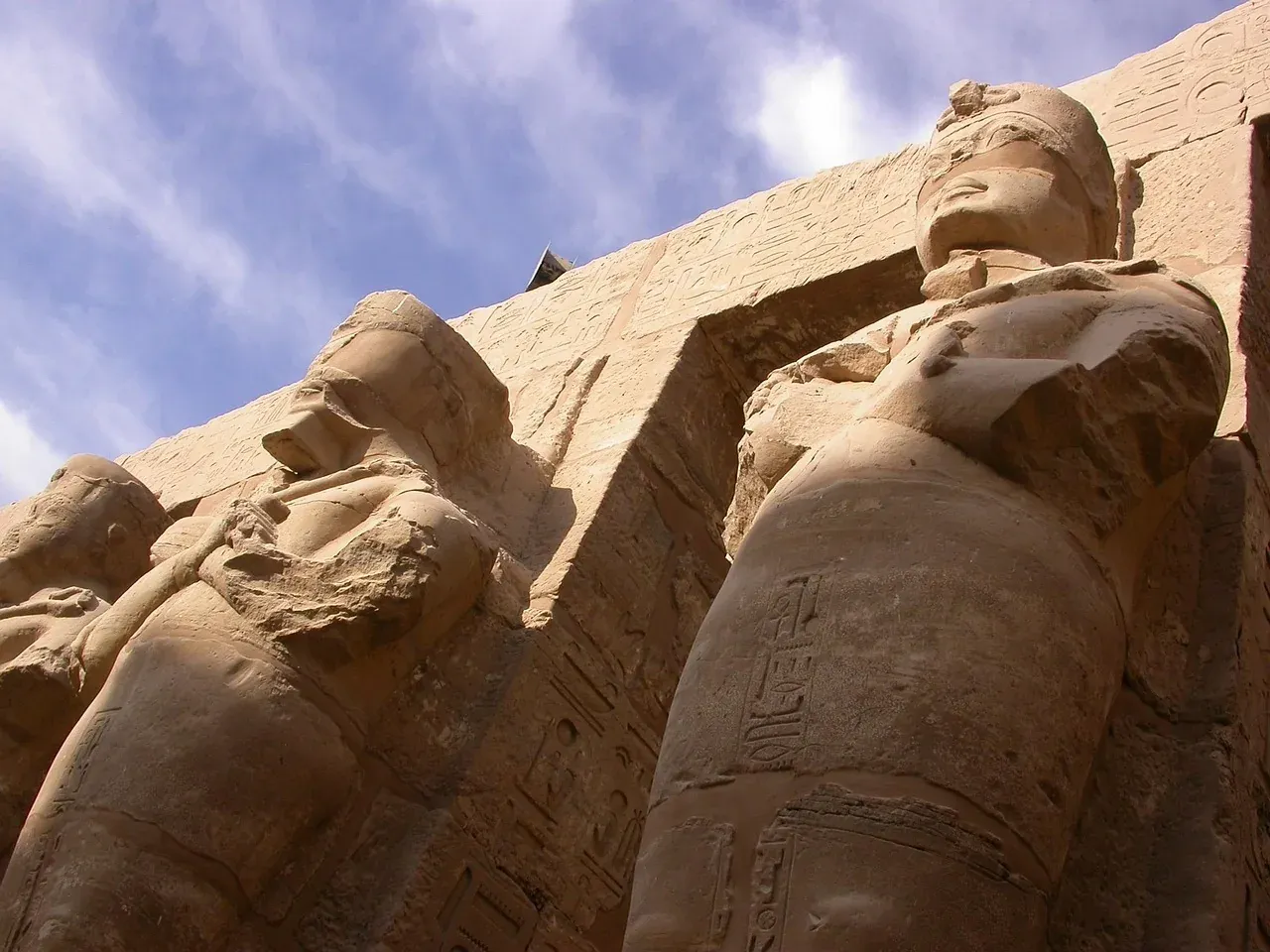 Seated colossi of Ramesses II at the first pylon of Luxor Temple