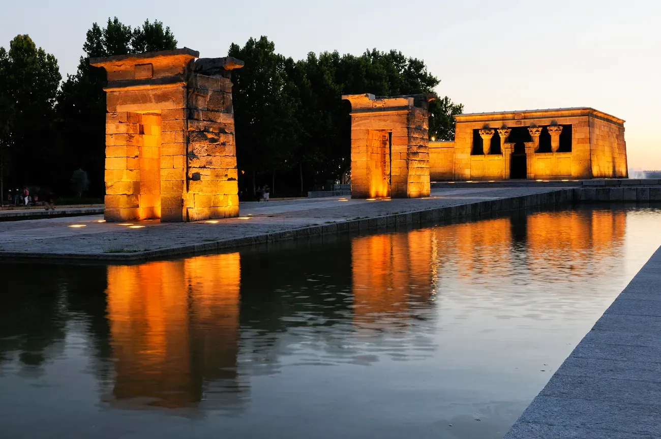 The ancient Egyptian Temple of Debod at dusk, Madrid