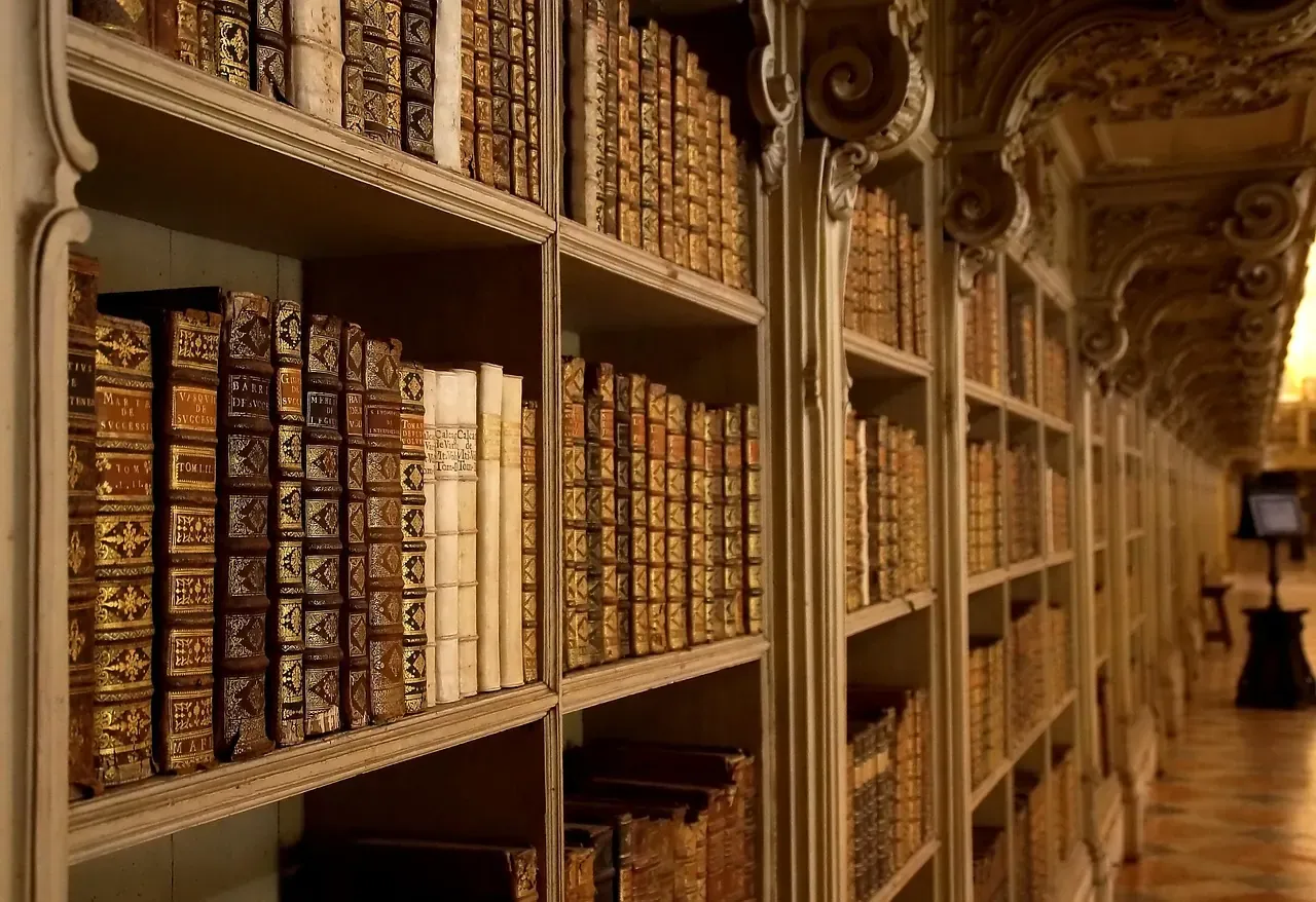 The rococo shelves of the library at the Royal Building of Mafra