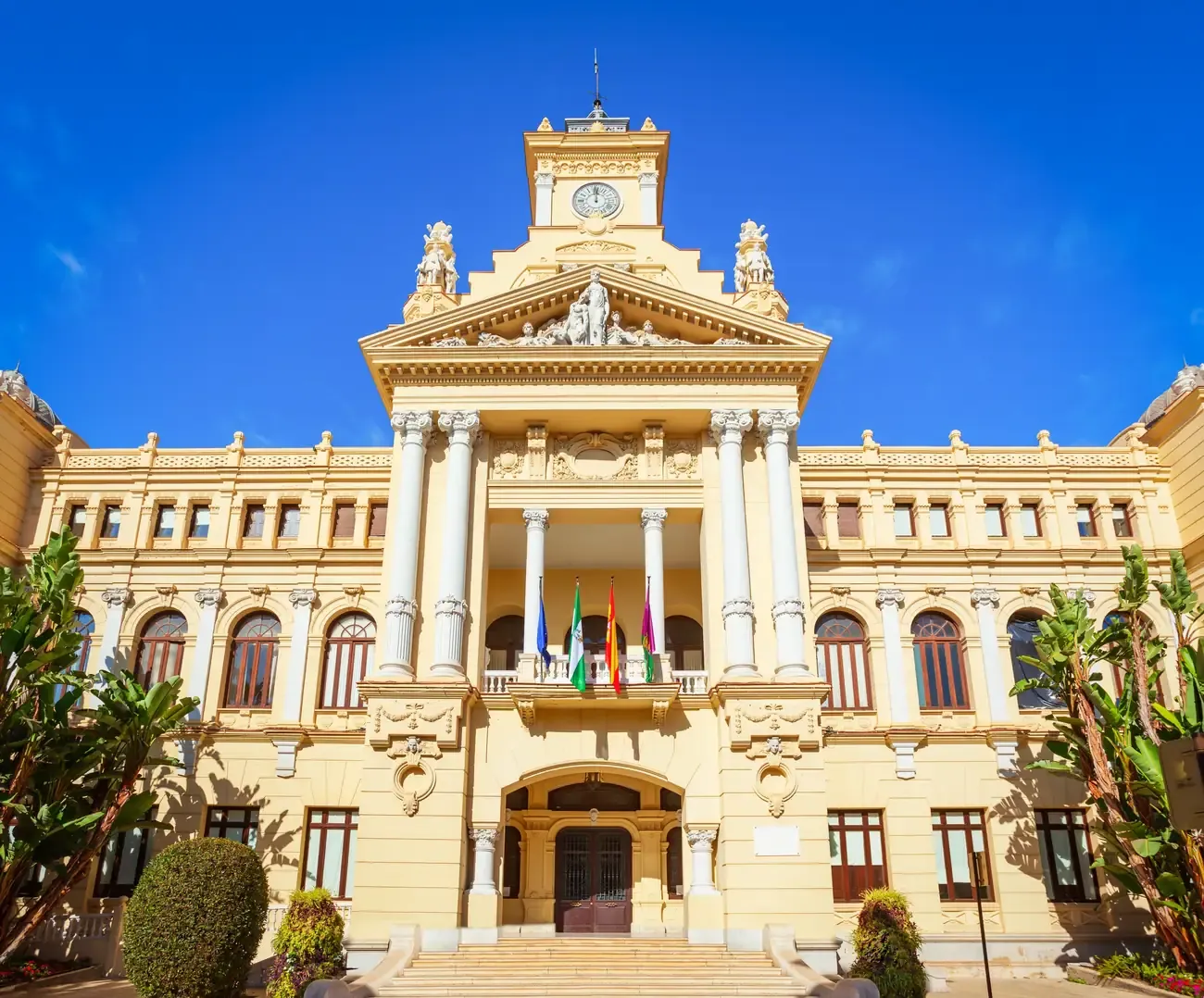 The baroque City Hall of Malaga with its gardens